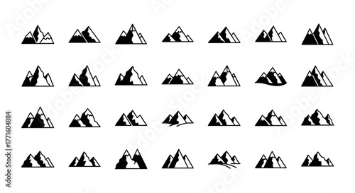 Creative collection of mountain peak logo elements. Minimalist vector graphics for nature and outdoor themes