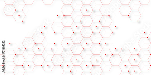 Science network pattern red Hexagonal abstract background. Big Data Visualization structure elements. Health care and science medical pattern innovation Template design with Dots and lines, shadows