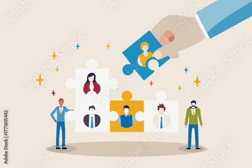 Human resources concept of finding the right person for the job as a puzzle piece