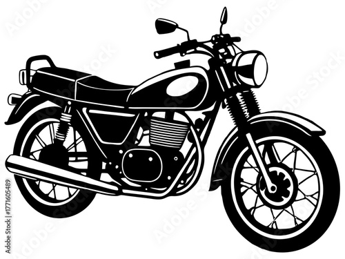 Classic black and white motorcycle illustration