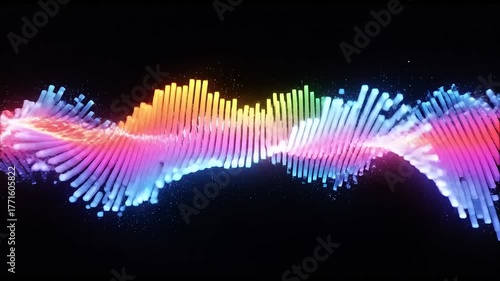 Colorful audio wave visualization on a dark background