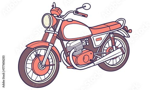 Retro motorcycle illustration with orange and white accents