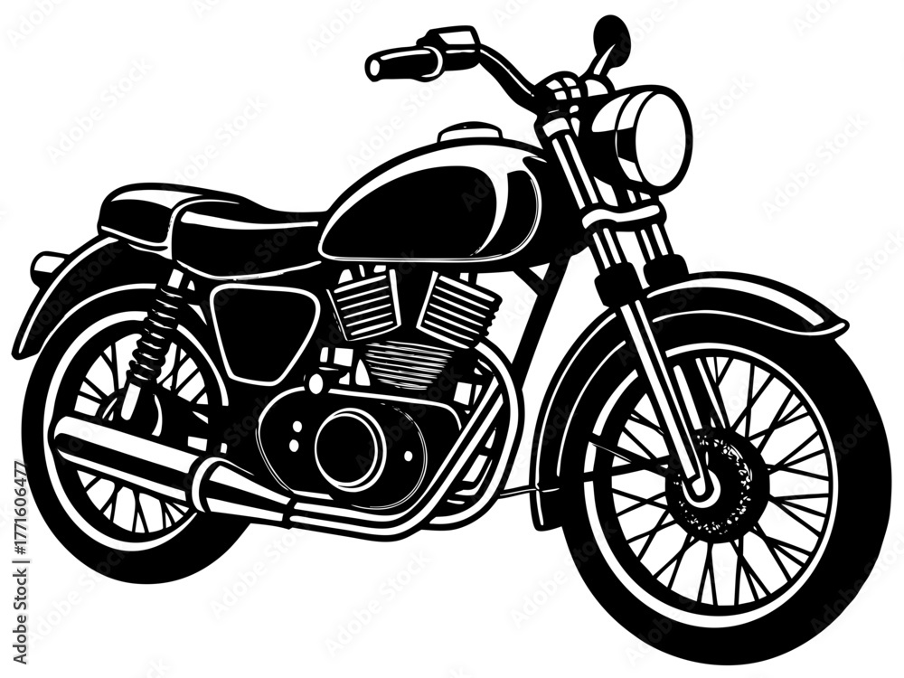 Obraz premium Classic black and white motorcycle illustration