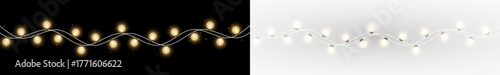 Christmas garlands and glowing LED bulbs. Festive lights and decorative strings.