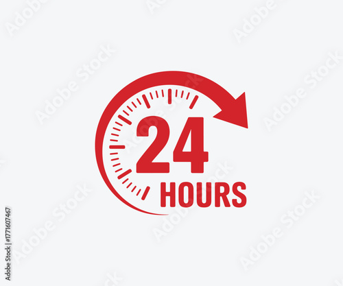 Minimal red 24 hours service vector design
