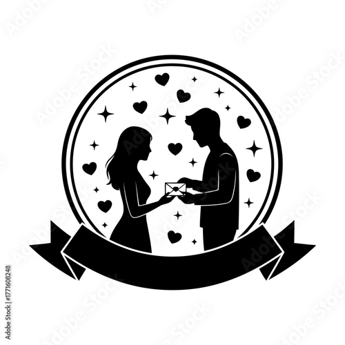 Vector art of couple exchanging gift vector illustration