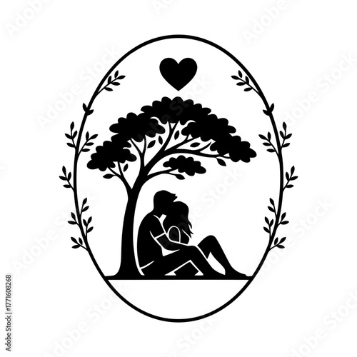 Vector art of couple in love sitting under a tree vector
