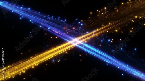 Colorful light trails intersecting in dark background