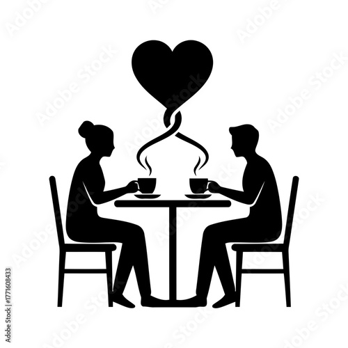 Vector art of couple in love drinking coffee at the table