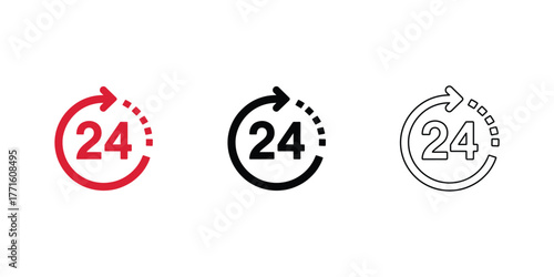 Vector styles of 24 hour service with arrows and numbers