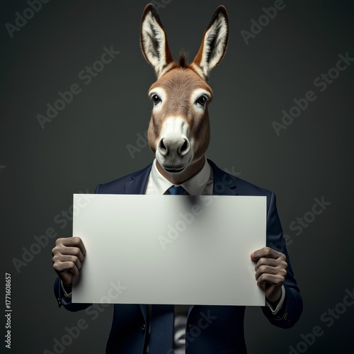 Anthropomorphic donkey hold...