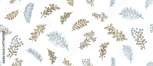 Branch pattern on white, hand drawn.
