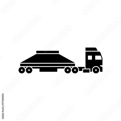 truck with bottom dump trailer glyph icon. belly dump trailer solid black illustration.