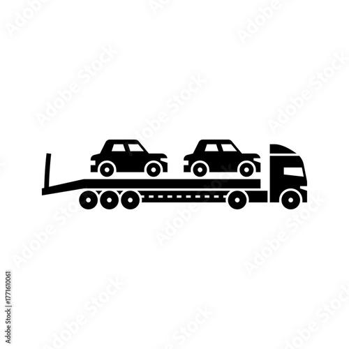 car hauler glyph icon. car trailer solid black illustration.