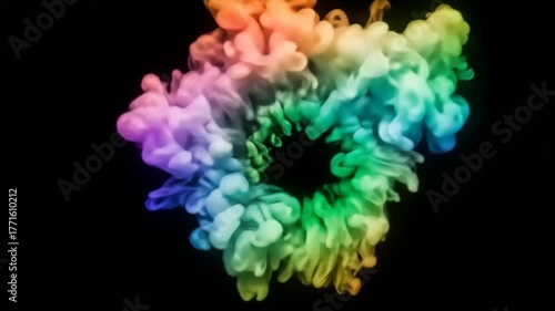 Colorful swirling smoke forming a vibrant rainbow pattern