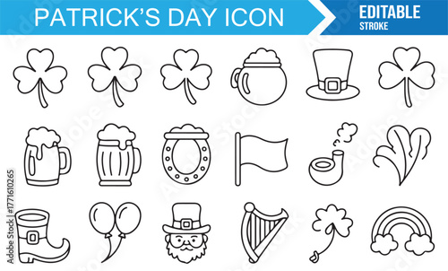 Outline vector art pack representing Irish St. Patrick’s Day culture and festivities