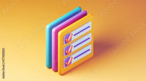 Colorful 3D Checklist Design with Vibrant Background for Task Management and Organization in Digital and Visual Contexts