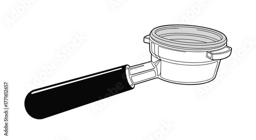 A simple line drawing of an espresso machine portafilter with a black handle and a gray ring inside the basket, set against a clean white background.