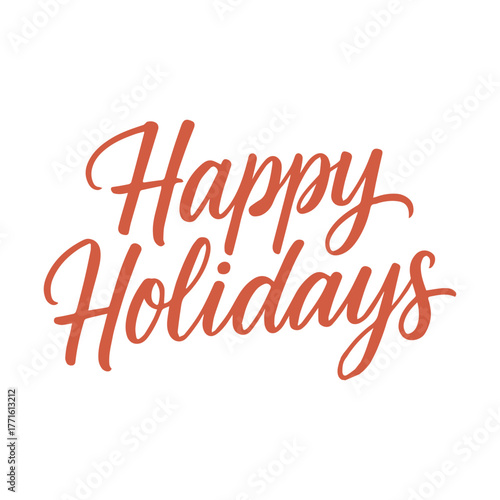 Happy Holidays, vector red brush lettering. Modern hand drawn calligraphy on a white background. Christmas vector illustration in ink. Winter typography for a gift poster or card. Vector flat