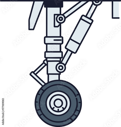 Airplane landing gear illustration on blue background for transportation
