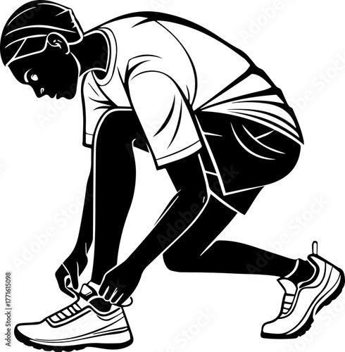 Silhouette of Adult Tying Girl’s Shoelaces – Caring Parenting Scene in Black and White