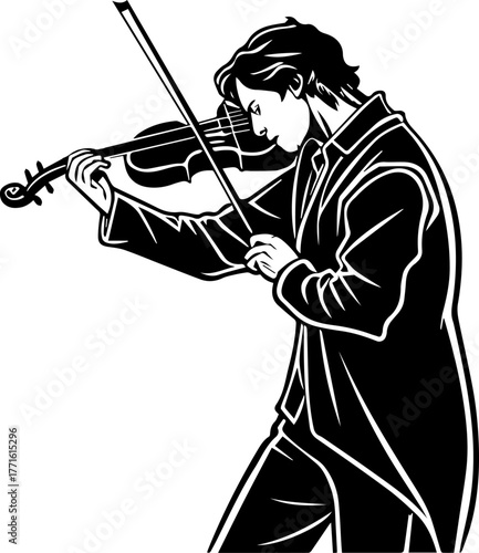 Silhouette of Person Playing Violin – Musical Expression in Black and White