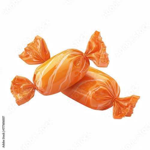 Orange Wrapped Candy with Glossy Twisted Ends Isolated on Transparent Background