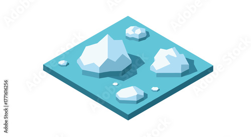 Isometric floating icebergs on blue water square