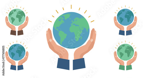 Diverse hands holding earth symbolizing unity and environmental awareness
