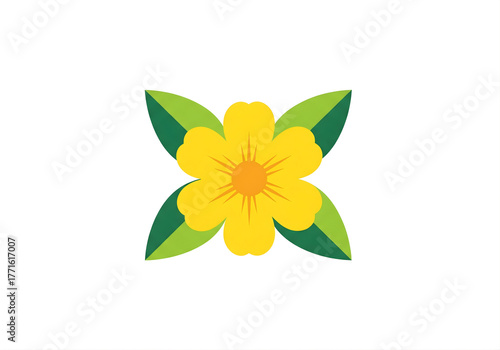 UntSimple Yellow Flower Logo with Green Leaves Vector Illustration, Flat Floral Design Iconitled design - 6