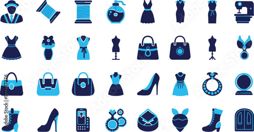 Fashion and Beauty Icon Set, Tailor Wardrobe Accessories