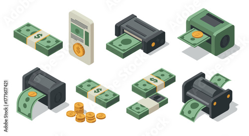 Isometric money bundles and machines set with coins