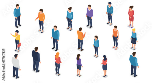 Isometric group of diverse people interacting and engaging in conversations