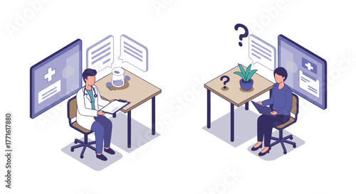 Isometric medical consultation and online help desk concept