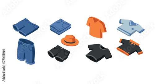 Trendy isometric clothing collection featuring casual and sporty outfits