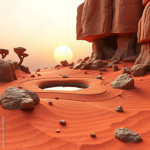 Minimalist Desert Oasis at Golden Hour