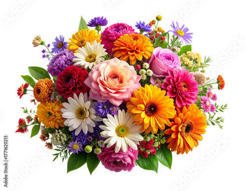 Untitled design - Assorted Colorful Flower Collection, Top-Down Flat Lay, Isolated on Transparent Background 