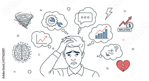 Stress Line Icons Set – Mental Health, Negative Emotions, and Frustration Vector Outline Icons