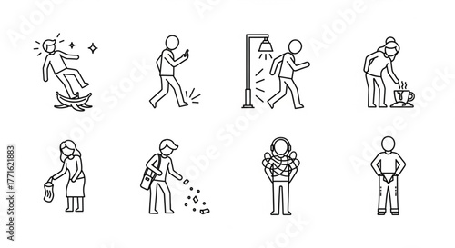 Careless Person Icon Set – Outline Vector Icons for Web Design