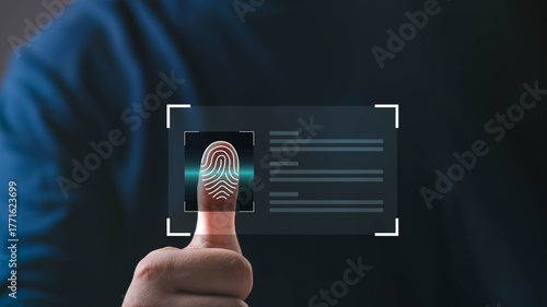 Close-up of fingerprint scanning on thumb, representing biometric authentication, digital identity, and secure access technology. Ideal for cybersecurity, login systems, and personal data protection.