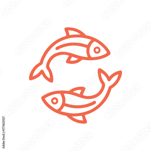 Two Fish in Circle Logo Vector | Simple Orange Line Art Icon