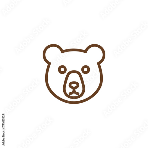 Minimalist Bear Head Logo Vector | Simple Brown Line Art Icon