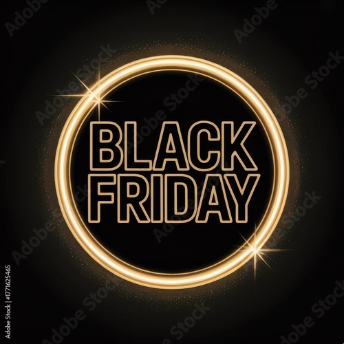 Gold neon ring Black Friday luxury banner - glowing outlined text on black