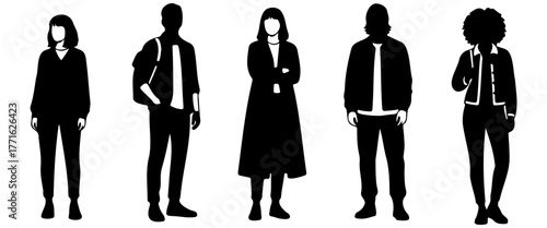 Silhouettes of Friends Standing in a Row - Group of Young Adults
