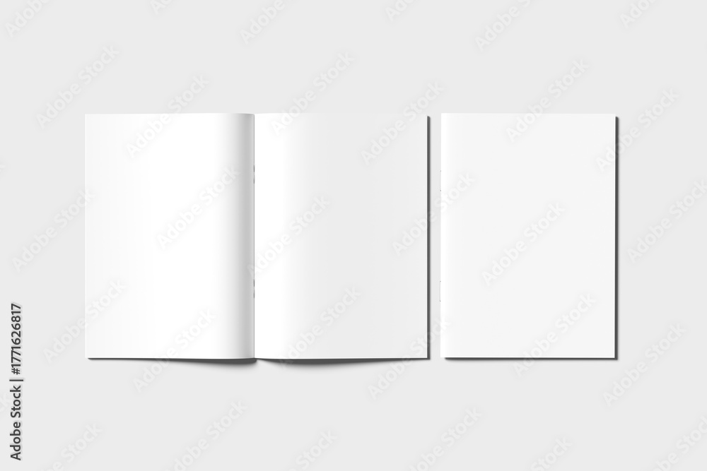 Fototapeta premium Blank A4 photorealistic brochure mockup on light grey background.