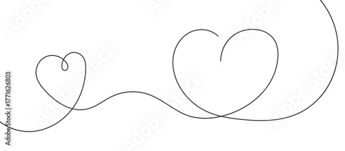 Heart and love in continuous one line drawing illustration