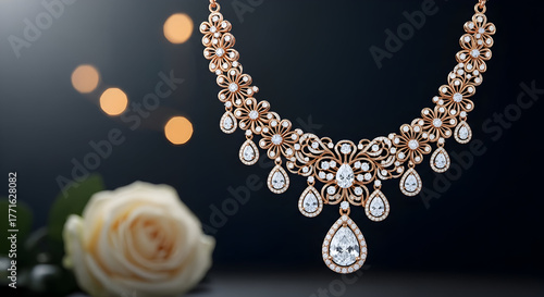 Wallpaper Mural Exquisite diamond and rose gold necklace with pear shaped diamond pendant illuminated by soft bokeh lights a symbol of luxury and elegance Torontodigital.ca