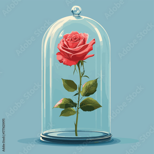 vector Beauty and Beast. Rose in glass dome, flask   , vector style simple color