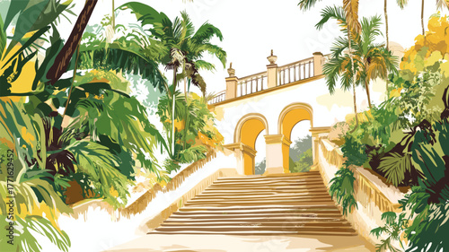 Lapa Arches and Selaron Steps. Lapa Arches and Selaron Steps hand drawn watercolor illustration