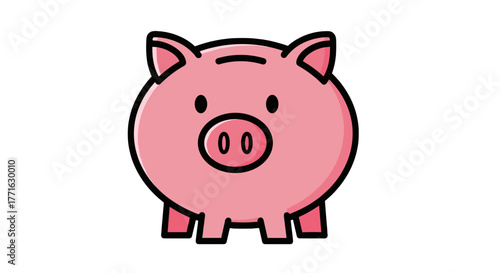 Pink piggy bank illustration with a coin slot on top, symbolizing savings and financial prudence on a transparent background.